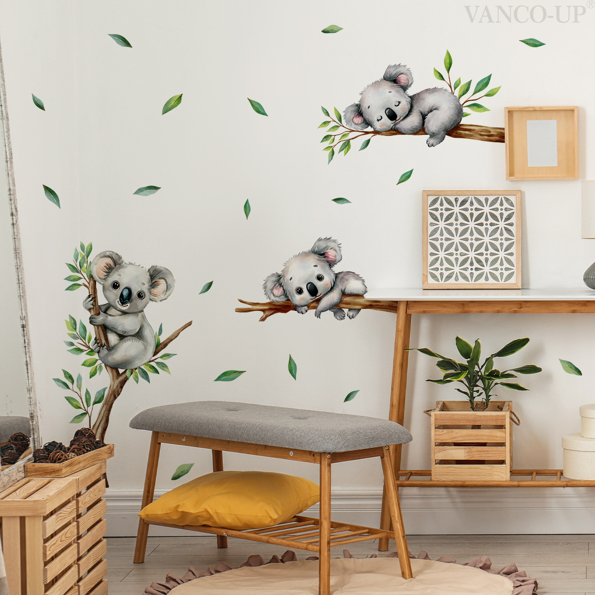 Baby Nursery Wall Mural - Cartoon Koala Climbing Tree Branch Wall