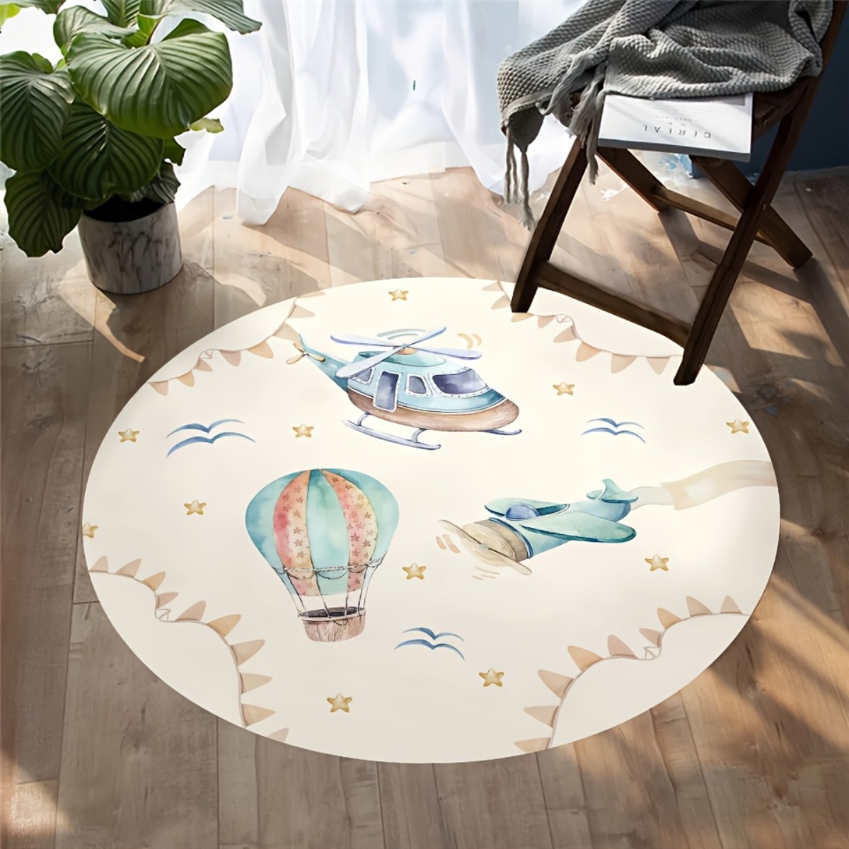 Baby Nursery Hot Air Balloon - Whimsical Hot Air Balloon Airplane Round