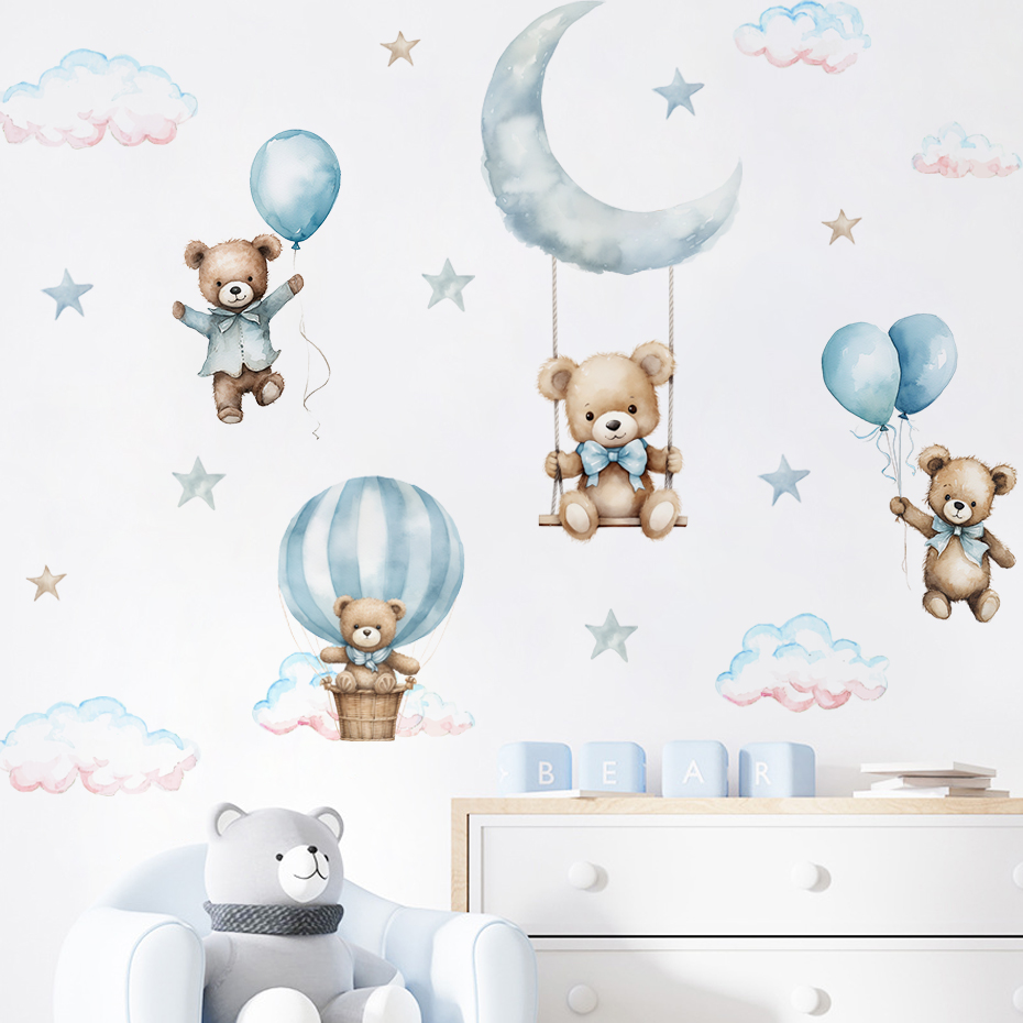 Baby Nursery Hot Air Balloon - Watercolor Bear Hot Air Balloon Cloud