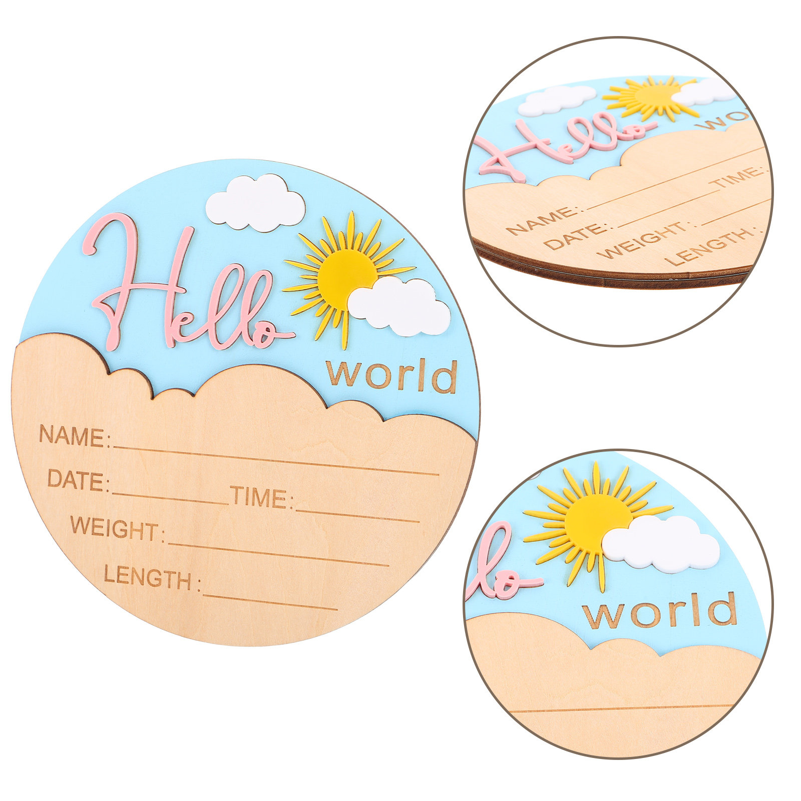 Baby Nursery Keepsake - Newborn Announcement Plaque Wooden Round Birth