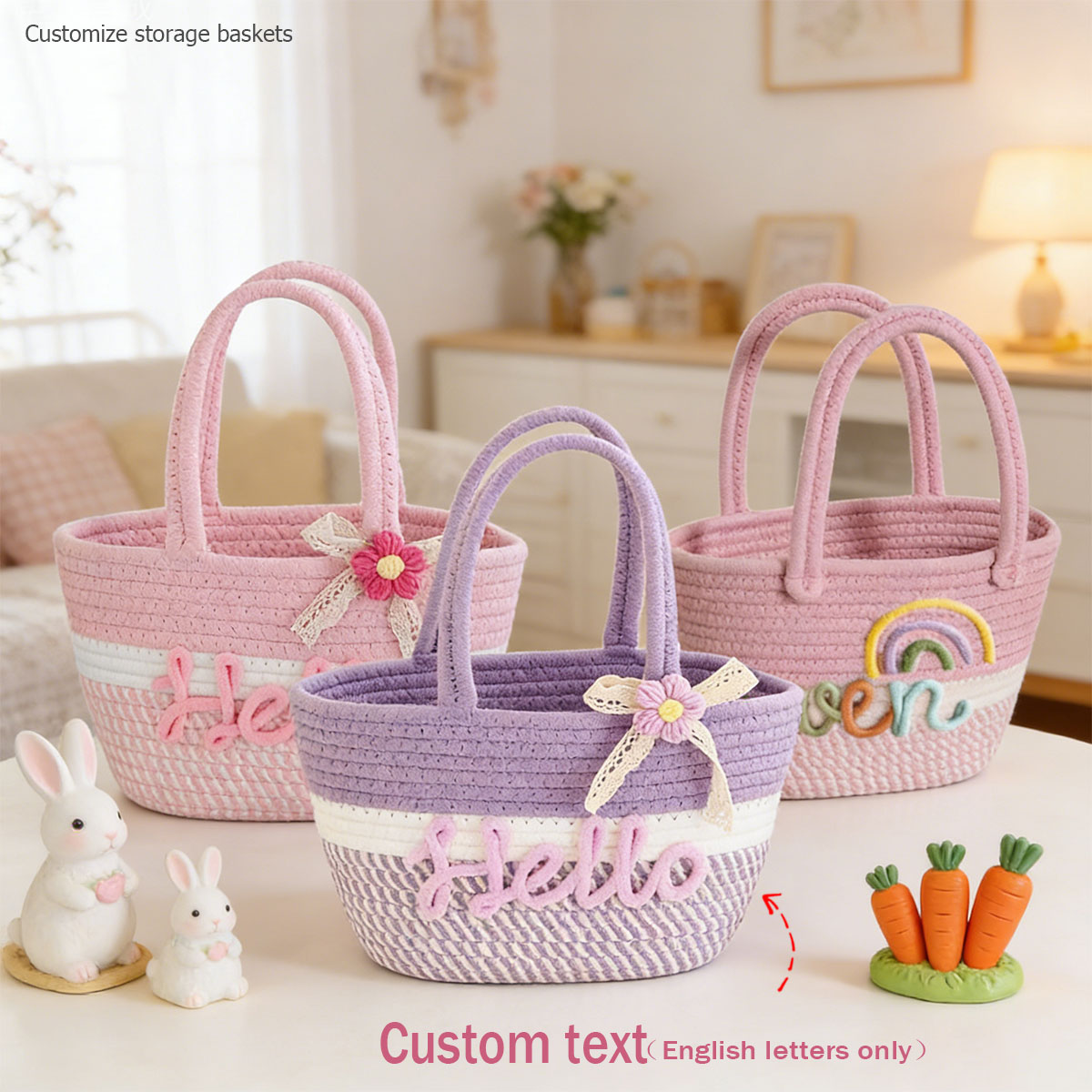 Storage Basket Fabric - 1pc Personalized Braided Cotton Yarn Tote