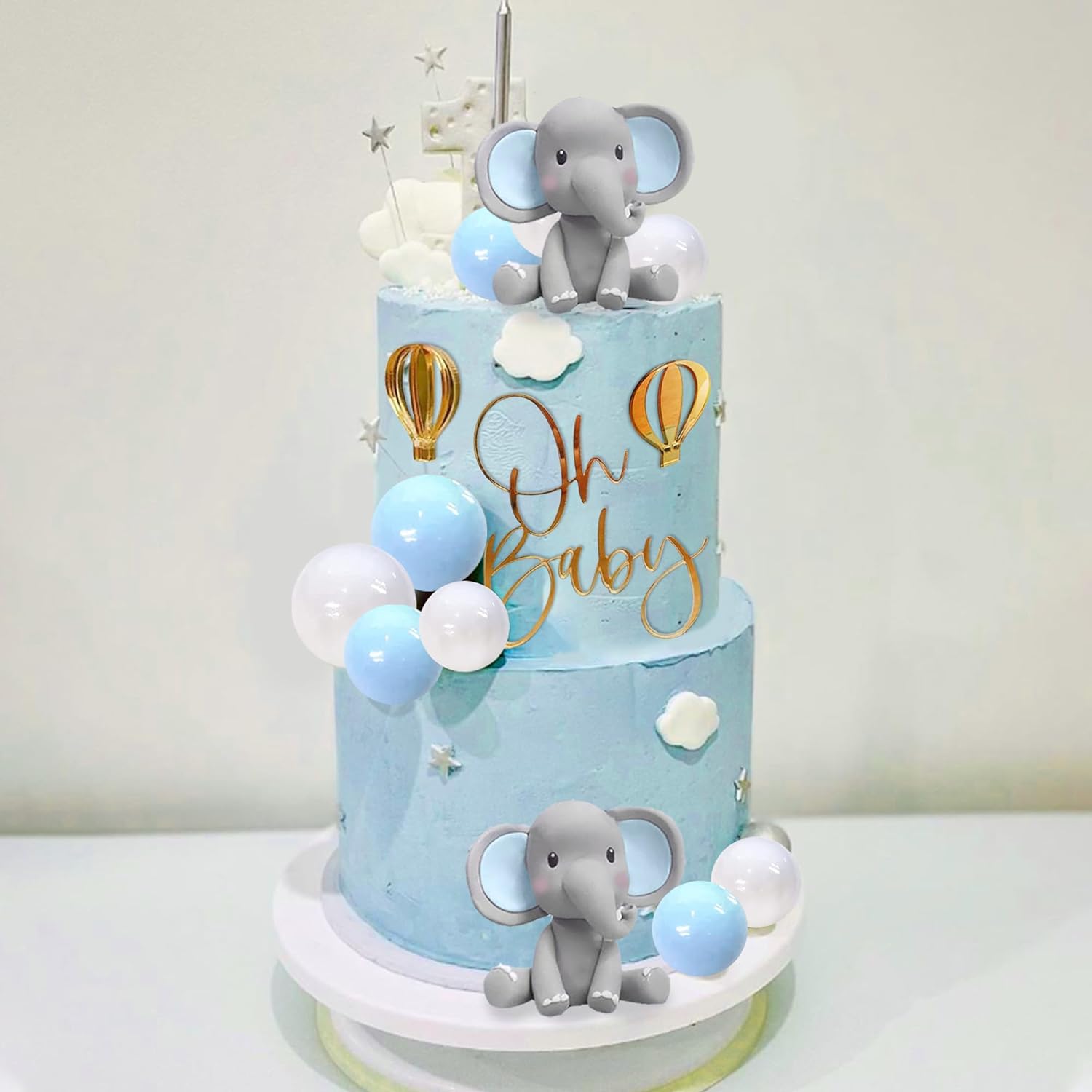 Baby Nursery Hot Air Balloon - Elephant Cake Decoration with Mini Elephant