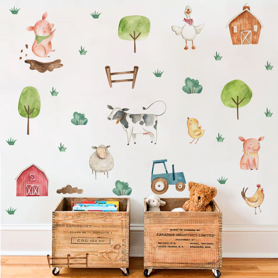 Boho Watercolor Cute Farm Anim - огляд і ціна Baby Nursery Wall Mural
