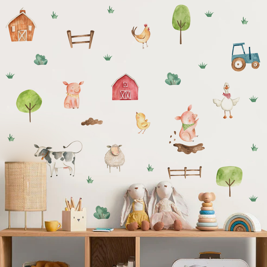 Boho Watercolor Cute Farm Anim - огляд і ціна Baby Nursery Wall Mural