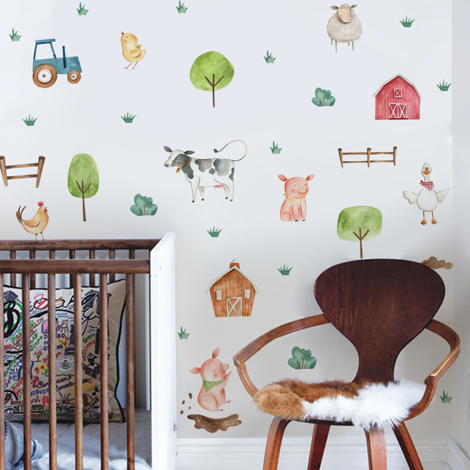 Boho Watercolor Cute Farm Anim - огляд і ціна Baby Nursery Wall Mural