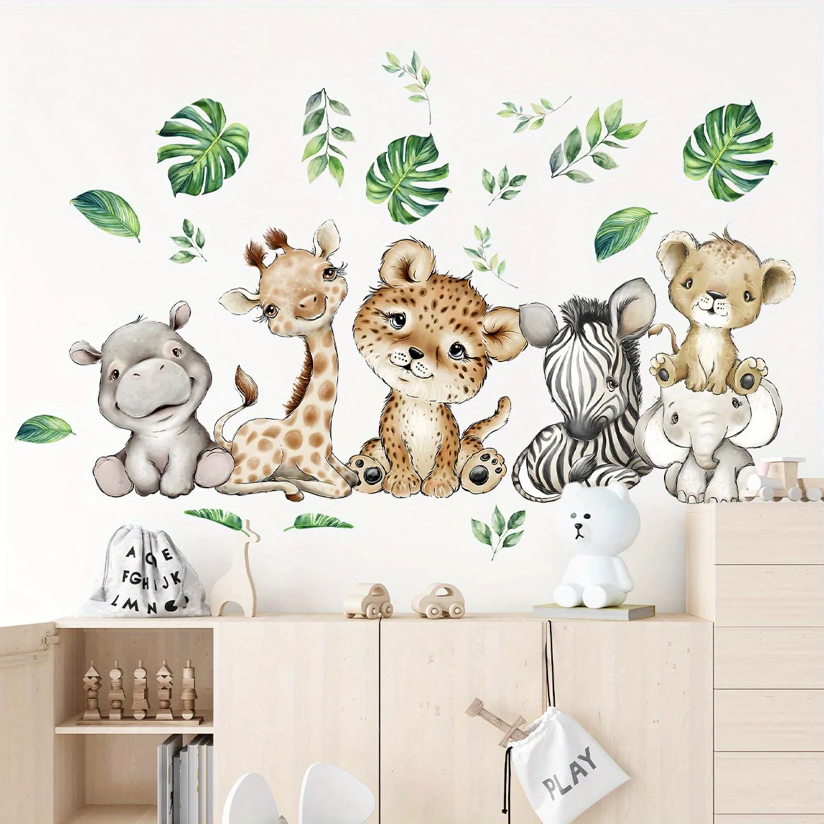 1PC Cartoon Cute Hippo Tiger E - огляд і ціна Baby Nursery Wall Mural