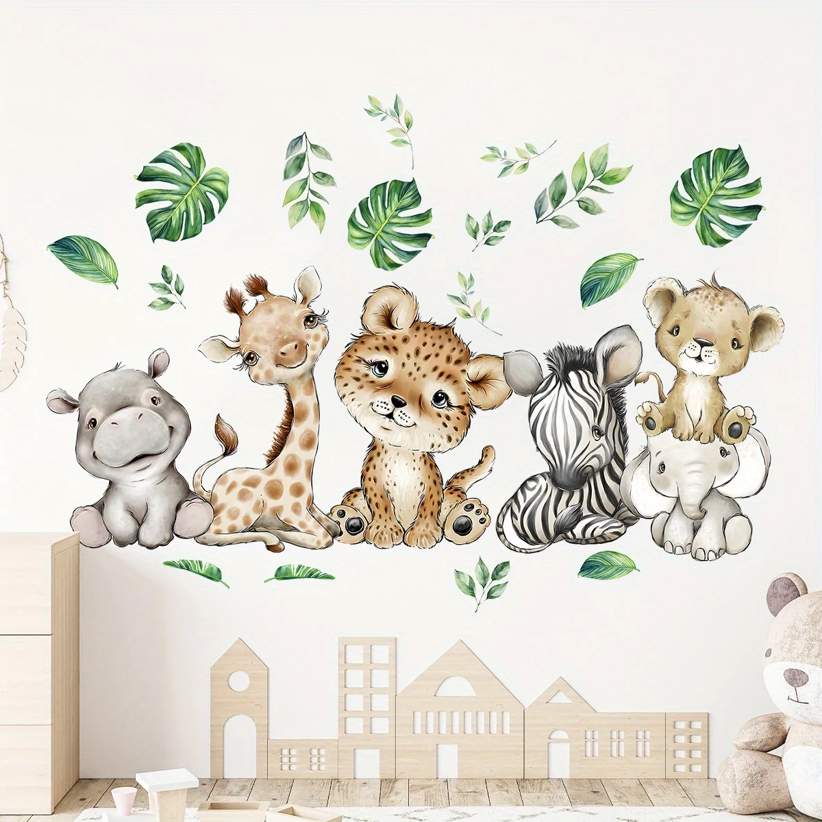 1PC Cartoon Cute Hippo Tiger E - огляд і ціна Baby Nursery Wall Mural