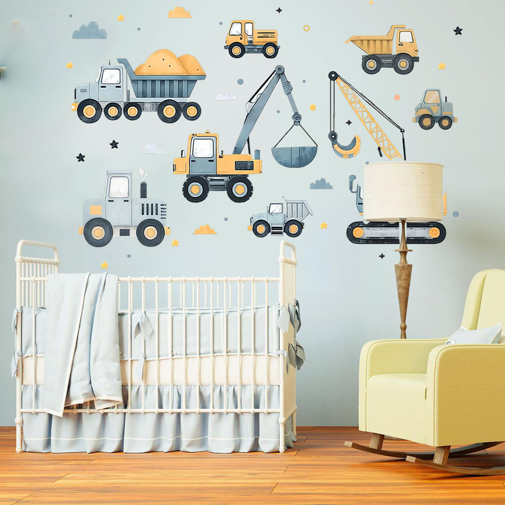 Cartoon Excavator Vehicles Set - огляд і ціна Baby Nursery Wall Mural