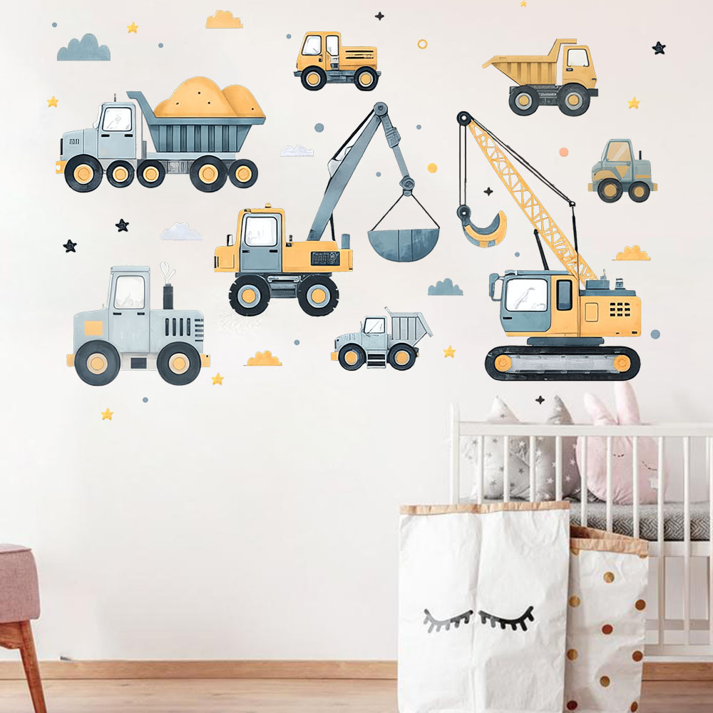 Cartoon Excavator Vehicles Set - огляд і ціна Baby Nursery Wall Mural