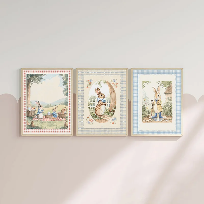 Vintage Boho Blue Plaid Rabbit - огляд і ціна Baby Nursery Vintage Decor
