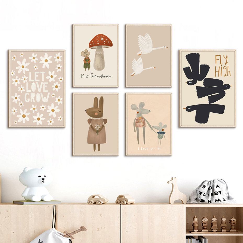 Boho Cartoon Rabbit Mouse Goos - огляд і ціна Baby Nursery Frames