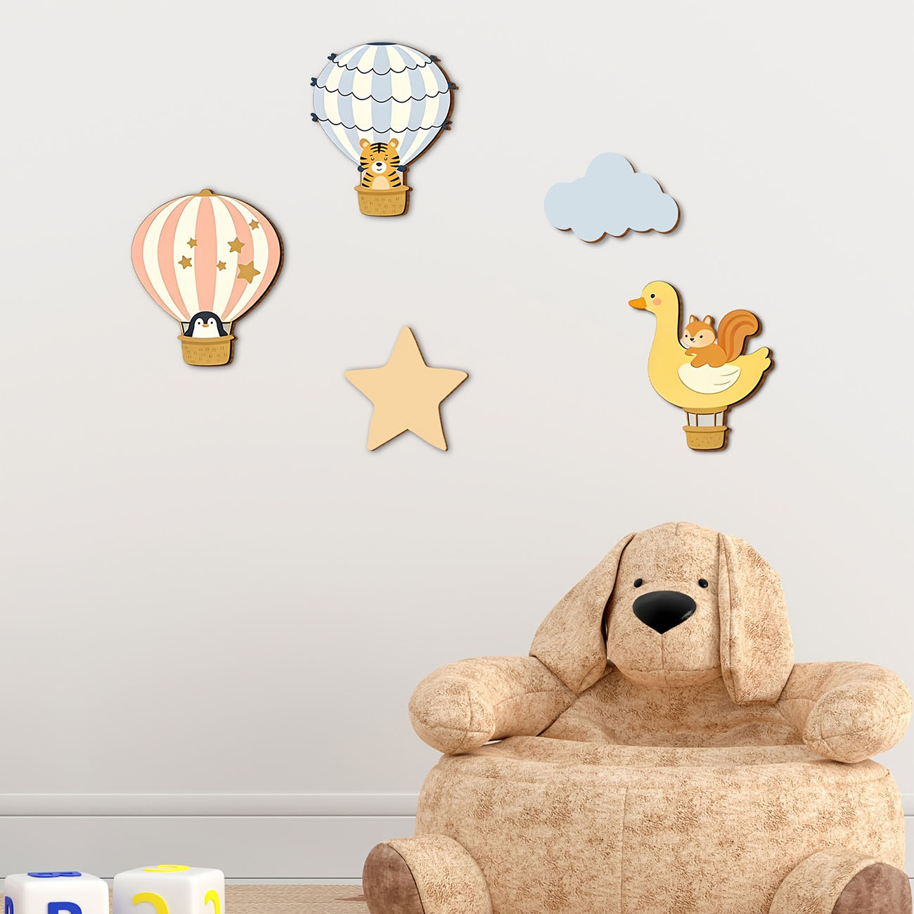 5Pcs Animal Hot Air Balloon Wo - огляд і ціна Baby Nursery Wall Mural